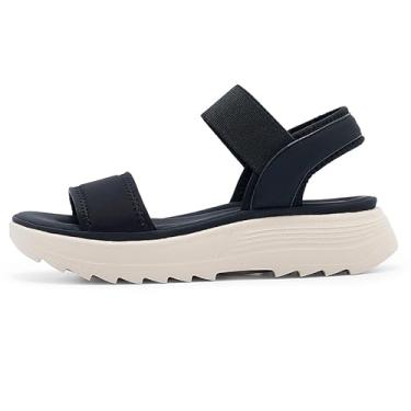 Imagem de T TICCI Sandálias femininas de plataforma, tira elástica, preta com sola creme, sandálias confortáveis para caminhada, Preto, 42