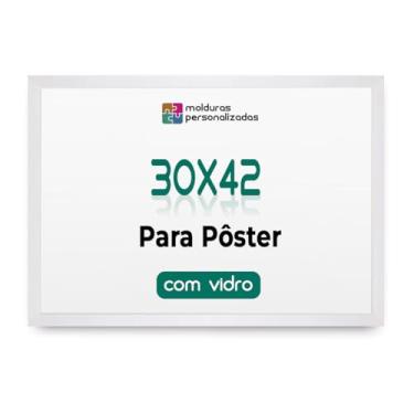 Imagem de Moldura 30x42 com Vidro Quadro A3 Parede Poster Certificado Diploma Arte Proteção (Branco)