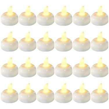 Imagem de TLNFHRPI 24 velas flutuantes de LED brancas quentes sem chamas à prova d'água para ambiente aquático - casamento, festa, spa