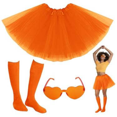 Imagem de Tutu adulto vermelho amarelo laranja com conjunto de meias para mulheres, dia das bruxas, tutu, acessórios de festa (laranja, grande)