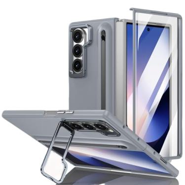 Imagem de LTLMYDAM Capa protetora de tela para Samsung Galaxy Z Fold 7, suporte de lente de metal, capa de policarbonato elegante com suporte de caneta Slim Antiqueda, cinza, dobra 7
