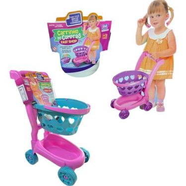Imagem de Carrinho de Compras e Cesto Color Infantil De Brinquedo Cozinha 2 x 1 
