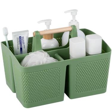 Imagem de rejomiik Cesta de chuveiro portátil de plástico para limpeza, bolsa organizadora de armazenamento com alça para banheiro, faculdade, itens essenciais de dormitório, verde