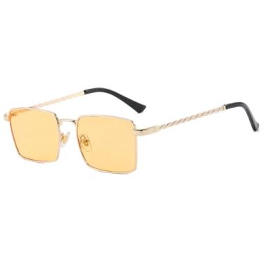 Imagem de HPIRME Óculos de sol da moda, masculino e feminino, pequeno, retangular, streetwear, feminino, armação de metal, uv400 (óculos de sol de luxo)