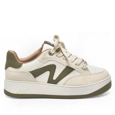 Imagem de Tênis Feminino Via Marte Casual Bege Claro/Verde Escuro, Bege claro, 3