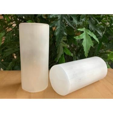 Imagem de GAF TREASURES 2 pacotes de cilindro harmonizador de selenita, bloco de gesso de pedra preciosa cilíndrica, meditação, cristais de cura