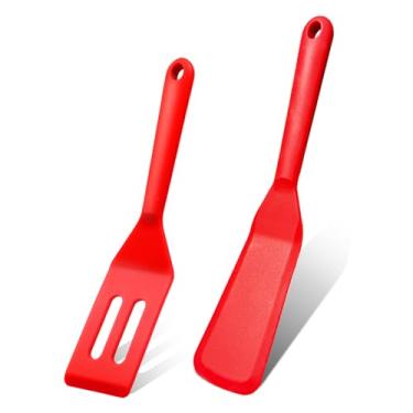 Imagem de Conjunto de espátula de brownie de silicone, resistente ao calor, espátula antiaderente para ovos, crepe, bife, pizza (2, vermelho (conjunto B))