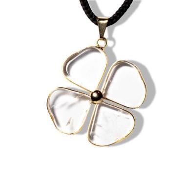 Imagem de Colar Trevo 4 folhas Cristal Pedra Natural Montagem Dourado - Cristais