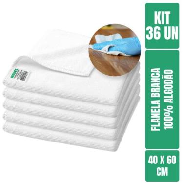 Imagem de Flanela Branca 40x60 Para Limpeza Geral - 36 Unidades - Neves