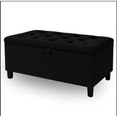 Imagem de Recamier Baú 120cm Com Capitonê E Pés De Madeira - D7, Preto