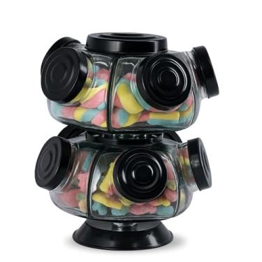 Imagem de 【Cozena】Baleiro Duplo De Vidro Giratório Decorativo Retrô Colorido Pequeno (Preto)