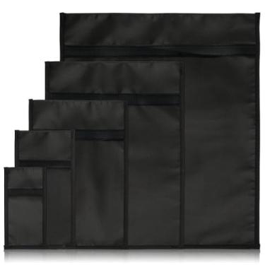 Imagem de MAYJOYDIY 5 unidades de bolsas pretas Faraday, sacos de proteção de sinal de pano à prova de fogo para laptops, tablets, telefones e chaves de carro, gaiola Faraday com fecho, bolsas EMP para