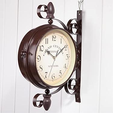 Imagem de AKALNNB Relógios de parede vintage para estação de trem de jardim interno e externo vintage com visual antigo montado na parede - relógios de parede decorativos de dupla face decoração