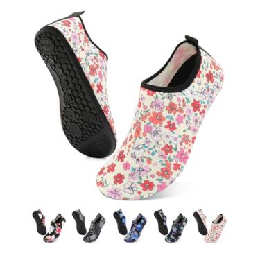 Imagem de Sapatos aquáticos de secagem rápida, meias aquáticas, sapatos de piscina unissex, Floral, 7-8 Women/6-7 Men