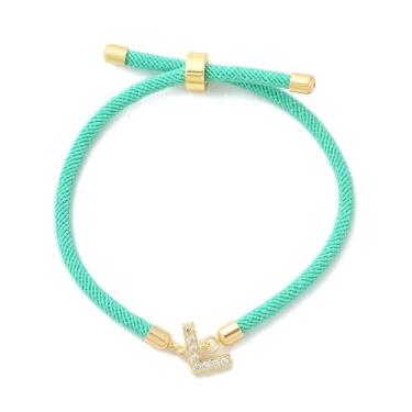 Imagem de Pulseira de amizade ajustável com letra inicial de latão micro pavê zircônia cúbica berloques joias para mulheres e homens pulseiras de cordão de nylon, presente para mulheres ou homens, 2.6 inch