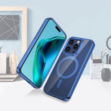 Imagem de Capa compatível com iPhone 15 Pro - compatível com MagSafe - parte traseira transparente transparente elegante borda espelhada galvanizada - capa antichoque magnética à prova de choque - 15.5 cm 2023