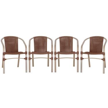 Imagem de 04 Cadeiras Floripa Aluminio Pintura Fendi Trama Original Marrom