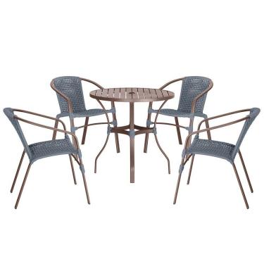 Imagem de 04 Cadeiras Floripa E Mesa Roma 80cm Marrom Trama Original Prata