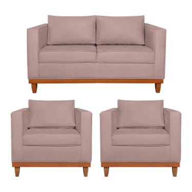 Imagem de Kit Sofá 2 E 3 Lugares E 2 Poltronas Europa 180 Cm Linho - Amarena Móveis Rosê