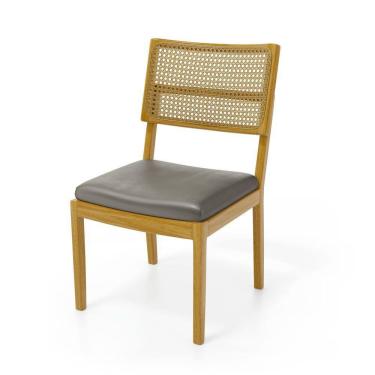 Imagem de Cadeira Milena Madeira Maciça Assento Estofado Encosto De Tela Palha Sextavada Veludo Chumbo 109