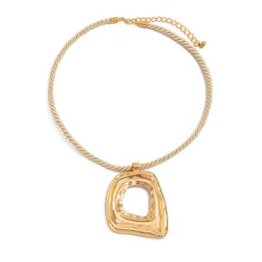 Imagem de NOVYRA Colar com pingente quadrado grande de ouro grosso e vazado, dourado, irregular, geométrico, quadrado, punk, hip-hop, moda, acessórios criativos para mulheres, adjustable, Metal, Sem Pedra