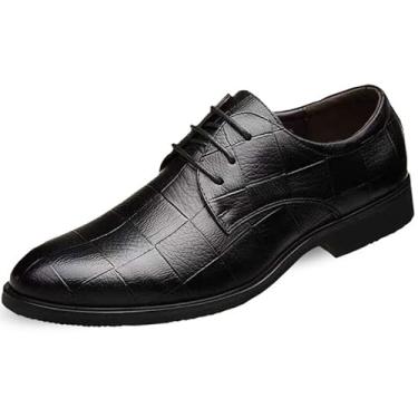 Imagem de Muyin Sapatos sociais masculinos Oxford de couro sintético xadrez com cadarço e bico redondo, salto bloco, sola de borracha antiderrapante durável para negócios(Black,46 EU)