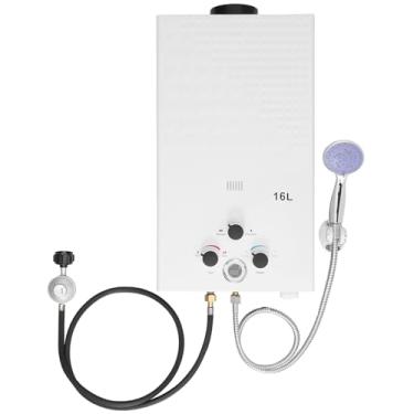Imagem de Aquecedor de água 16L sem tanque a gás propano, portátil, 4,21 GPM, aquecedor de água quente a gás instantâneo com visor digital e proteção contra superaquecimento, aquecedores de água brancos RV 16L