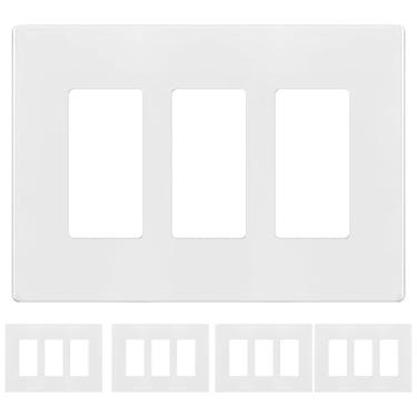 Imagem de TG Placas de parede decorativas sem parafusos, capas de tomada seguras para crianças, tamanho 3 - 11,4 cm A x 16 cm C, termoplástico de policarbonato inquebrável, listado na UL, brilhante, branco