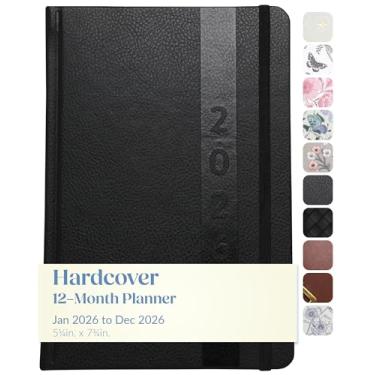 Imagem de WORLD TRAVELER Agenda 2026 - Agenda de calendário semanal e mensal de 15 x 20 cm com marcador de página e fita para escola e escritório, tamanho 15 x 20, couro preto