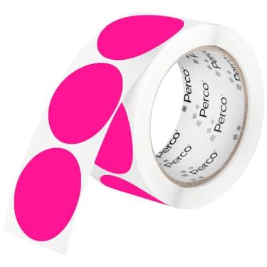 Imagem de Perco Etiquetas adesivas fluorescentes rosa perfuradas de 5 cm — 250 adesivos redondos por rolo — com adesivo permanente para organização, codificação de cores, etiquetagem de caixote e alertas de