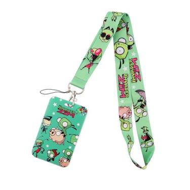 Imagem de Cordão de porco rosa verde fofo, cordão de suporte de crachá de desenho animado para cartão, viagem (Geen e vermelho)