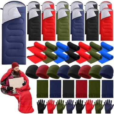 Imagem de SmoothNovelty 80 sacos de dormir de acampamento a granel para adultos, forro de lã, gorros de inverno, chapéu, luvas, lenço, forro de algodão, saco de dormir à prova d'água para ambientes internos e