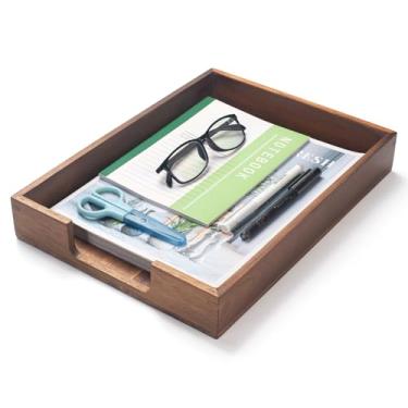 Imagem de Bandeja de madeira para cartas, bandeja de mesa de madeira de acácia, organizador de mesa de madeira para papéis, documentos, revistas, arquivos