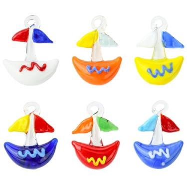 Imagem de UR URLIFEHALL 6 peças 6 cores pingentes de barcos à vela feitos à mão pingentes de navio à vela para pulseira faça você mesmo, colar, acessórios para fabricação de joias