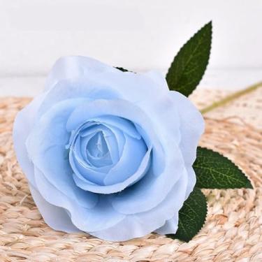 Imagem de Flores artificiais - flor de seda com hastes rosas azuis arranjos florais falsos para casa de banho escritório mesa centro de mesa prateleira decoração de casamento