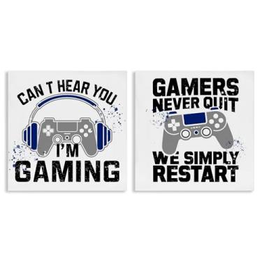 Imagem de Stupell Industries Gamer Culture Phrases Conjunto de arte de parede em tela de 2 peças, design de Kim Allen, 61 x 61 cm