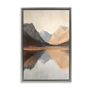 Imagem de Stupell Industries Terracotta Reflections Lake Landscape Brown Framed Floater Canvas Wall Art, design by Petal Prints Design, 25 x 17
