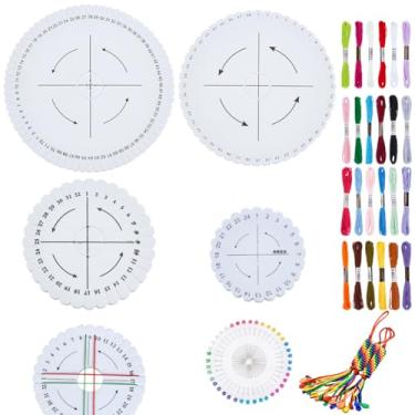 Imagem de WEBEEDY Conjunto de 4 tamanhos de discos redondos Kumihimo com 24 cores de linhas de bordado para iniciantes, kit de fabricação de pulseiras Kumihimo para fazer joias DIY, miçangas e pulseiras