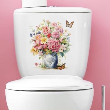 Imagem de Buquê de aquarela para tampa de vaso sanitário e adesivo de tanque 29 cm x 25 cm decalques de capa de vaso sanitário rosa decoração de cisterna floral adesivos descascar e colar banheiro decoração