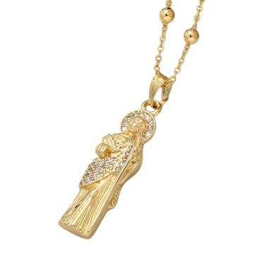 Imagem de Colar San Judas preenchido com ouro 14K para mulheres e homens - Colar vintage de São Judas religioso, amuleto, medalha de São Jude Tadeo, Cadena Oro Laminado, joia cristã religiosa católica, Large