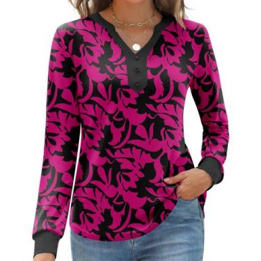Imagem de Camisa Blingfit feminina casual de manga comprida com decote em V roxo