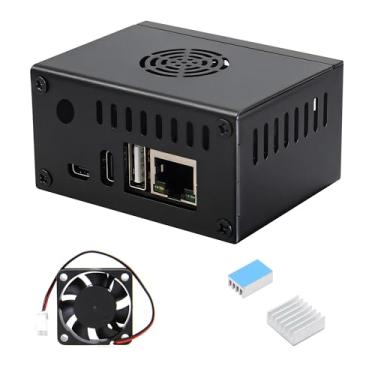 Imagem de eleUniverse Orange Pi Zero 3, caixa de metal com ventilador de resfriamento 5V 3010 e 2 peças de dissipadores de calor de alumínio