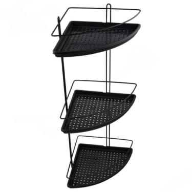 Imagem de Porta Shampoo 3 Prateleiras de Canto da Parede Para Banheiro com Fundo Plastico porta shampoo para banheiro Suporte para Shampoo e Condicionador(Preto Cromado)