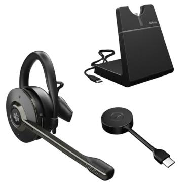 Imagem de Jabra Fone de ouvido sem fio conversível Engage 55 SE (segunda edição) com suporte de carregamento e adaptador Link 400 USB-C DECT – Certificado MS Teams, funciona com todas as outras plataformas