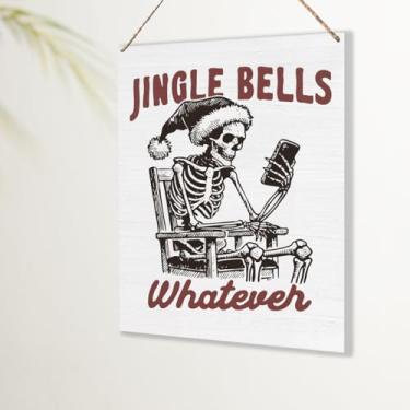 Imagem de Placa de decoração gótica engraçada de Natal esqueleto assustador decorações de Natal presentes para mulheres homens bonito Natal parede porta pendurado decoração sinal para casa escritório cozinha