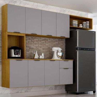 Imagem de Armário De Cozinha Suspenso Completo Aéreo 8 Portas 1 Gaveta Mdp Compacto Espaço Cinza