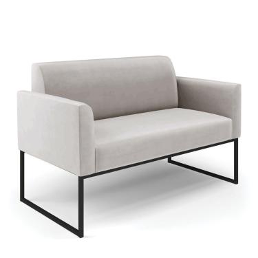 Imagem de Sofá Namoradeira Base Industrial Preto Marisa Veludo D03 - D\&#039rossi Cor Cinza