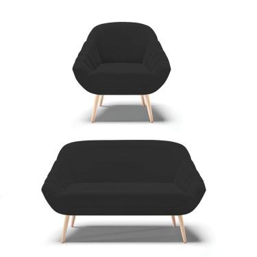 Imagem de Kit 01 Namoradeira E 01 Poltrona Veludo Preto Natural