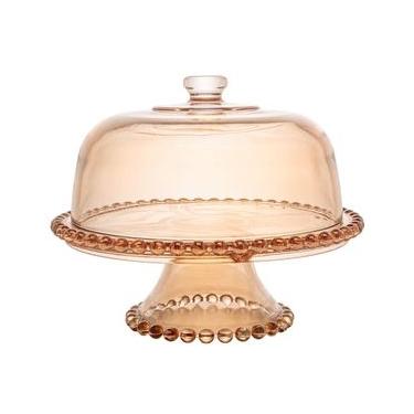 Imagem de Prato para Bolo Wolff Pearl com Tampa e Pedestal em Cristal Âmbar - 31 cm Âmbar