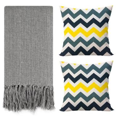 Imagem de Kit 1 Manta Para Sofá 2,40 X 1,80 Cinza + 2 Capas de Almofada - Genéri